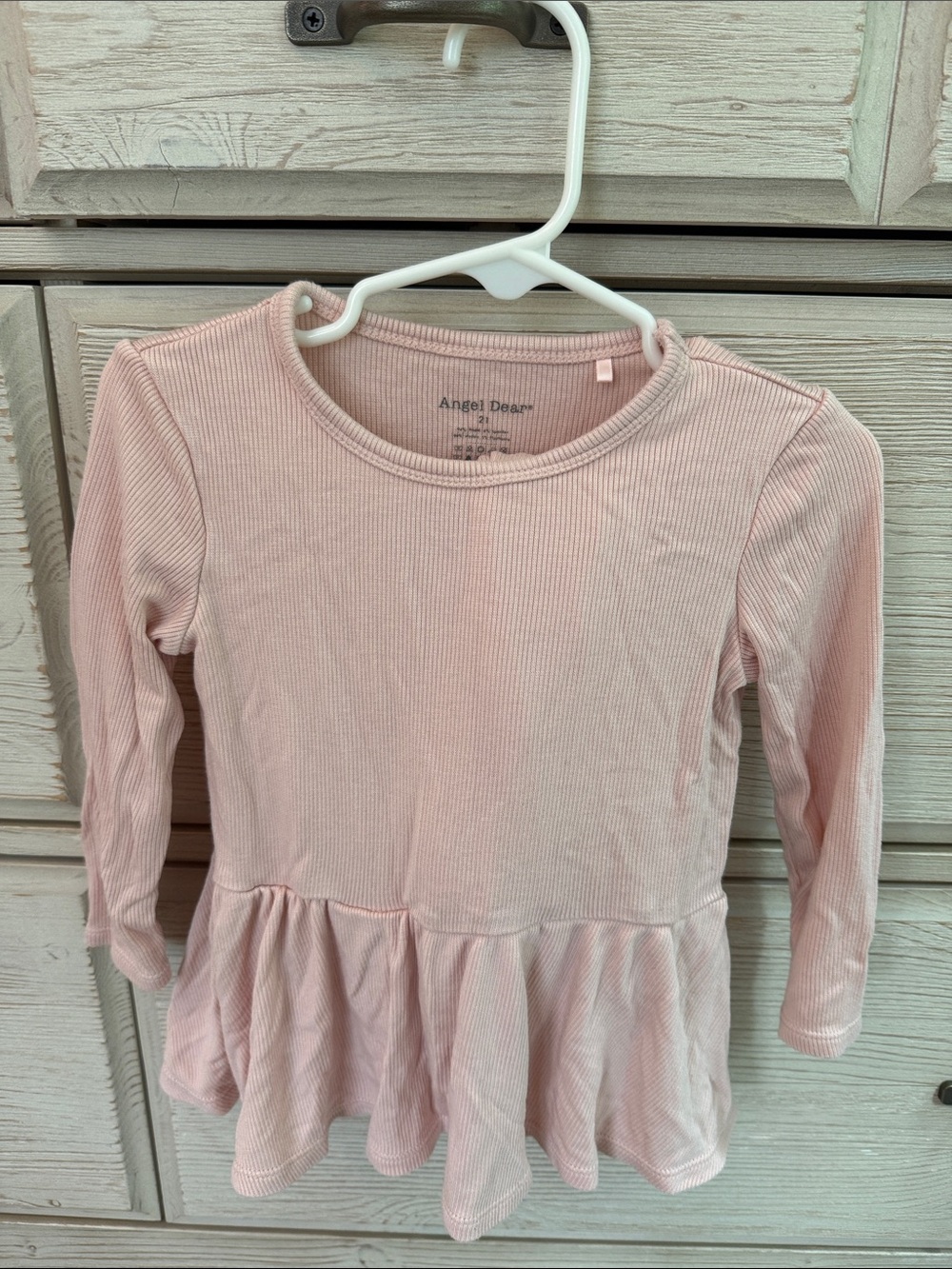 Angel Dear Light Pink Ribbed Long-Sleeve Peplum Top